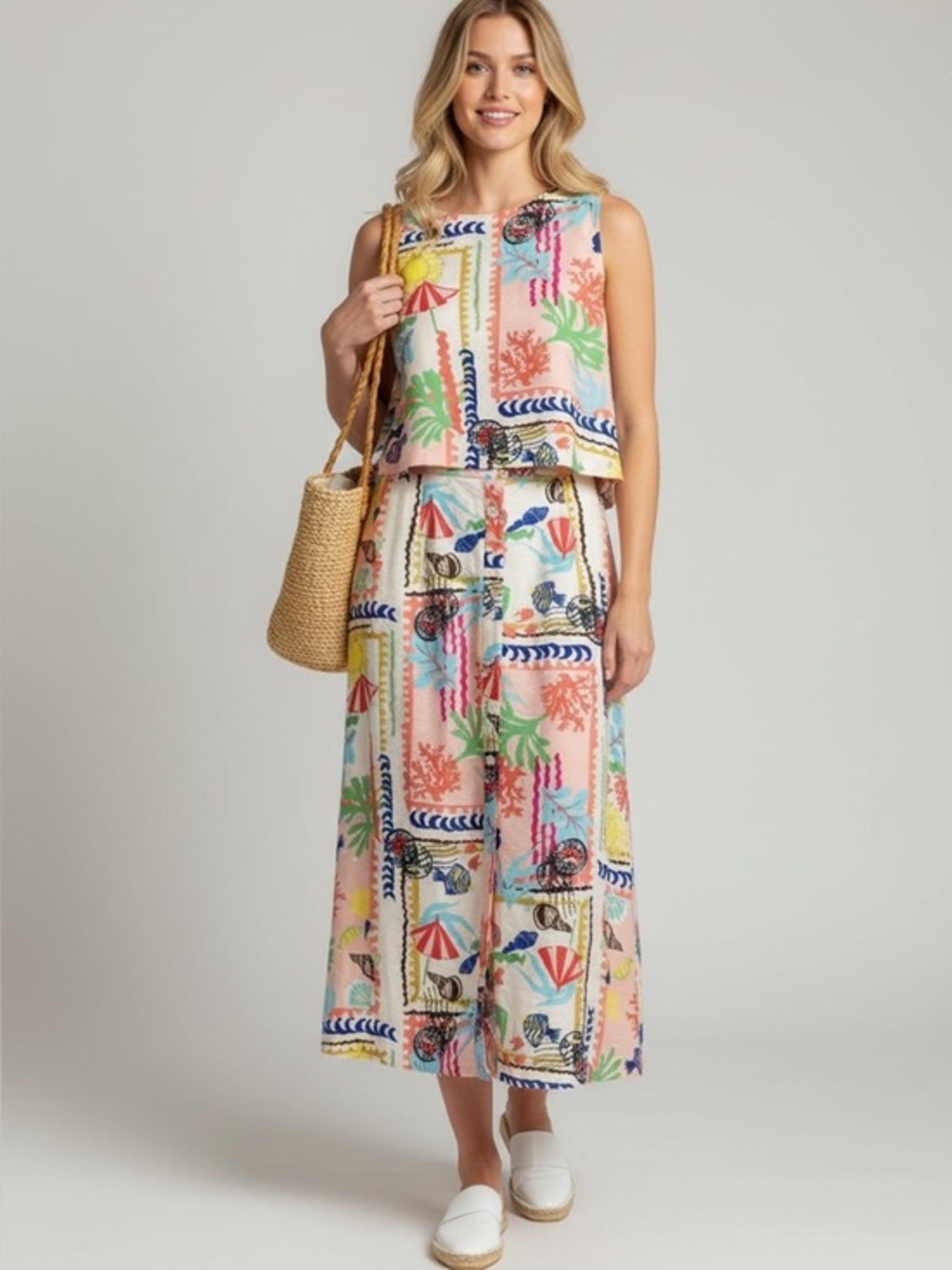 Umgee  Sleeveless European Summer Printed Crop Tank and Skirt Set
